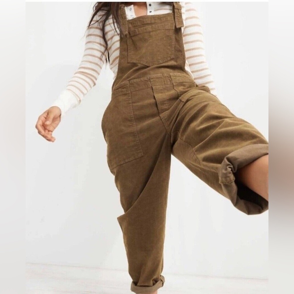 Aerie Khaki Corduroy Overalls | Size S